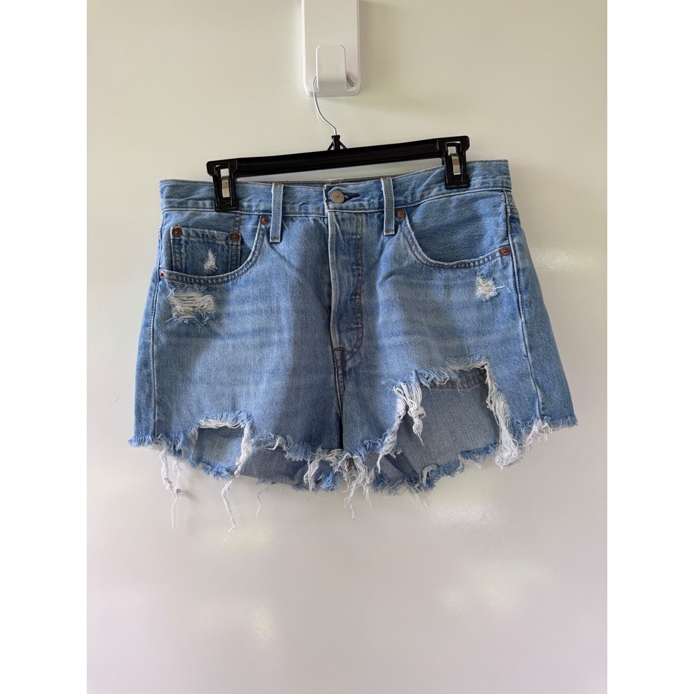 Levis 501 Womens Distressed Denim Shorts Light Wash High Rise Button Fly 32